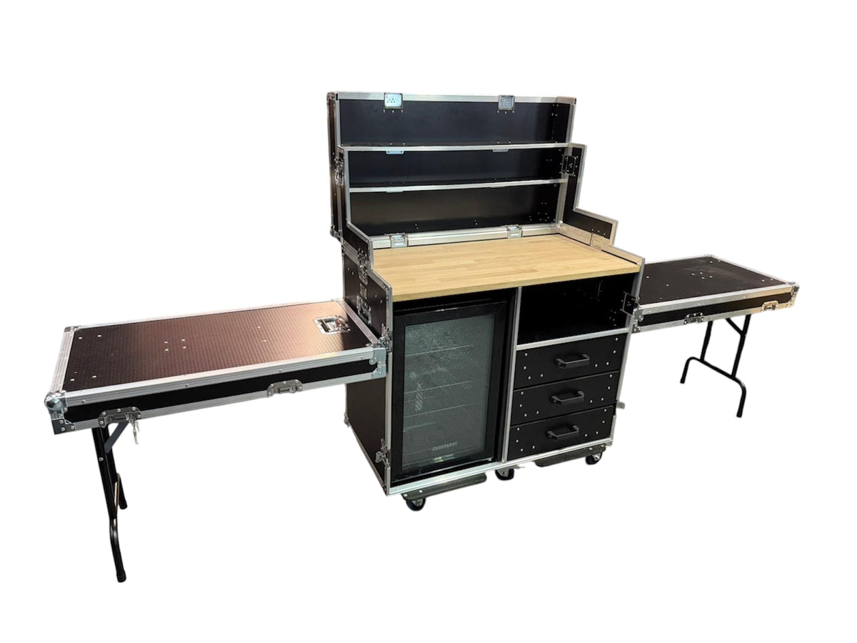 Hospitality case VME-HC2 with oak worktop and twin side tables