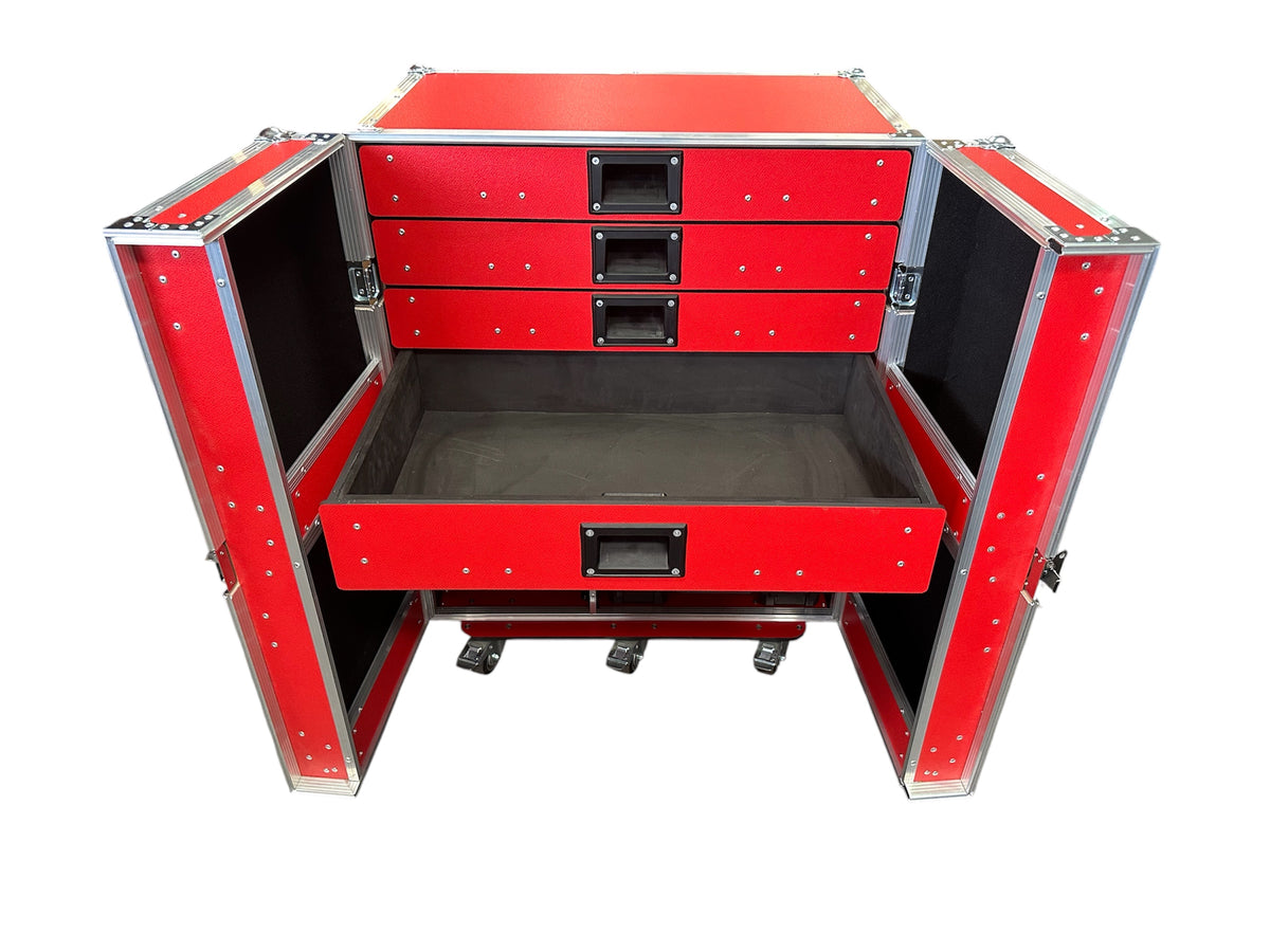 Tool box flight case VME-TB21 in red, drawer open