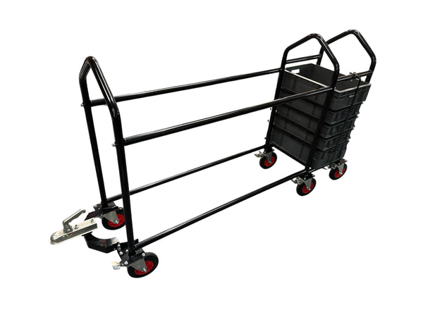 Tyre rack with euro container storage and tow hitch