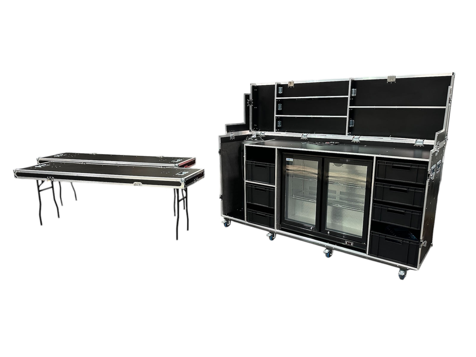 Hospitality Flight Case With Dual Glass Front Fridge & Water Cooler - VME-HC22