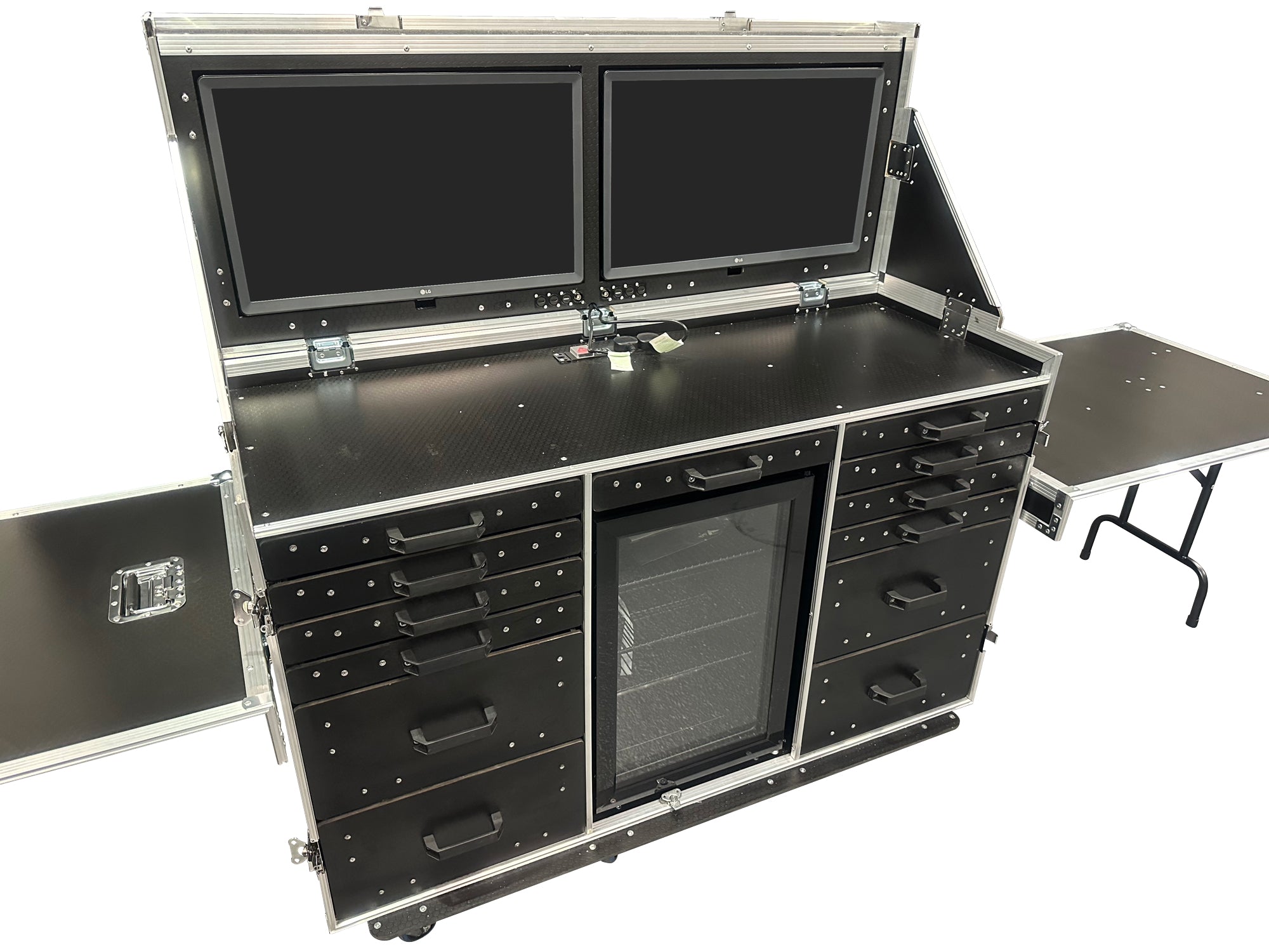 2 X 28" Smart TV & Glass Front Fridge Flight Case - VME-Data23
