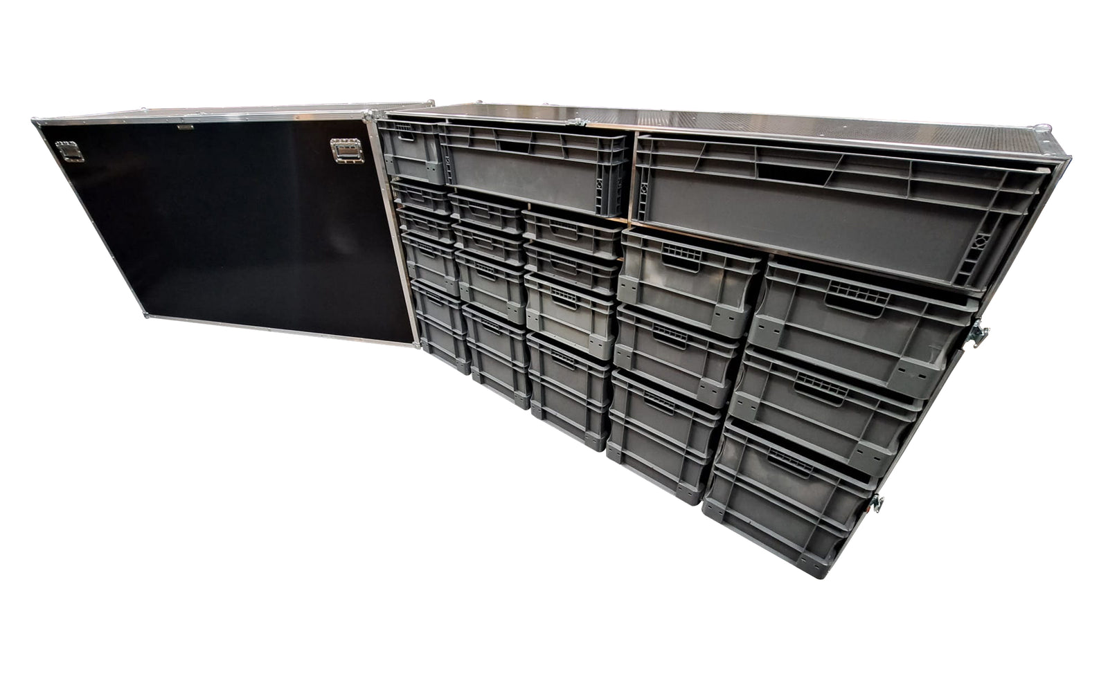 Carbon Fibre Effect Panelling - Euro Container Flight Case 21 Boxes VME-EC2 view 2