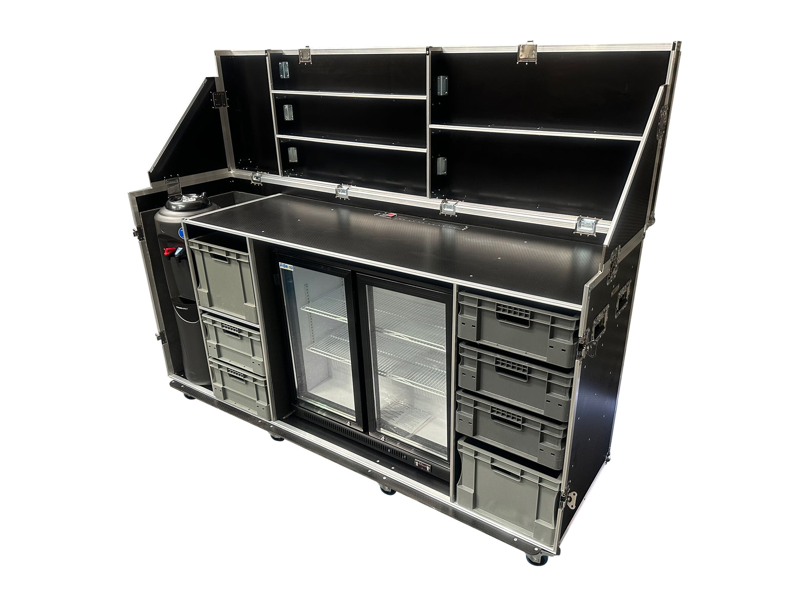Hospitality Flight Case With Dual Glass Front Fridge & Water Cooler - VME-HC22 view 3