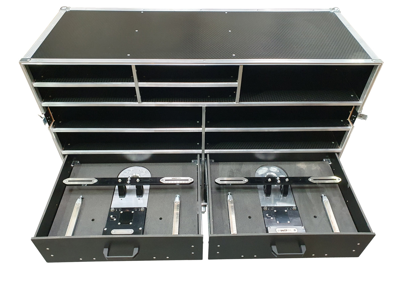 Set Up Equipment Storage Flight Case With Pad Levellers And Hub Stands view 4