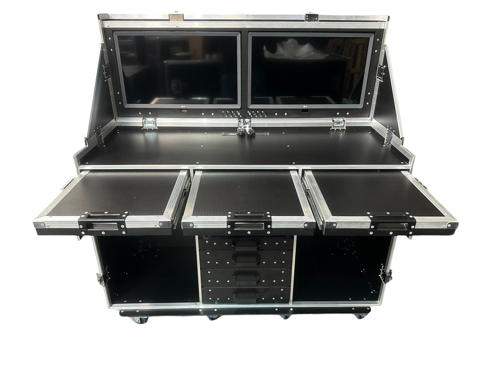 Data Station Flight Case With 2 x 28" Smart TV Screens & Side Tables VME-Data26