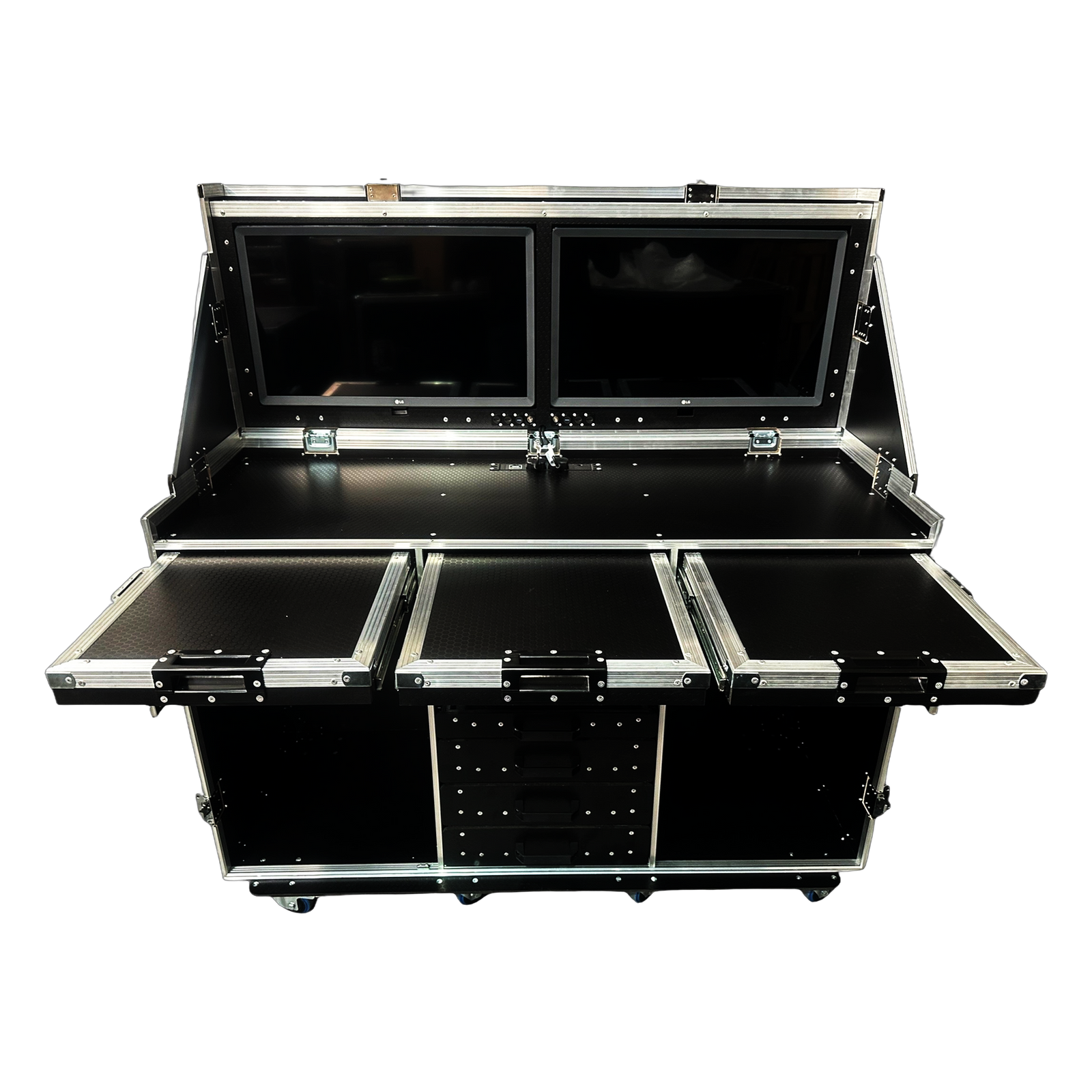Data Station Flight Case With 2 x 28" Smart TV Screens & Side Tables VME-Data26