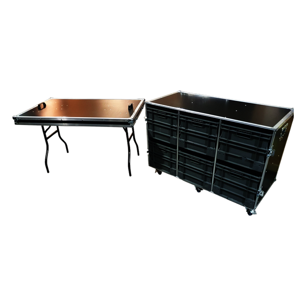 Flight Case Roll Cabinet With 6 X 320H Euro Containers & Table VME-EC22