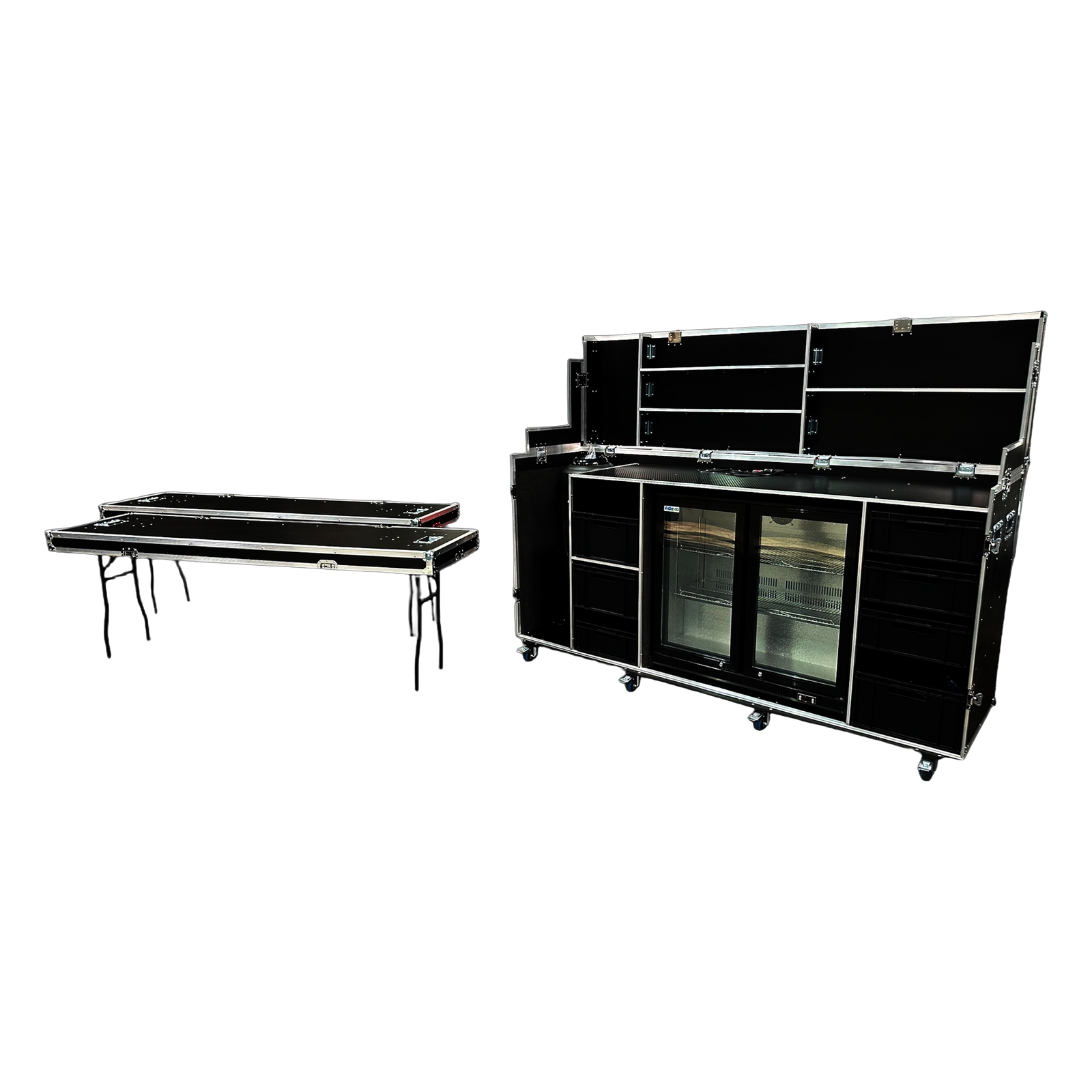 Hospitality Flight Case With Dual Glass Front Fridge & Water Cooler - VME-HC22