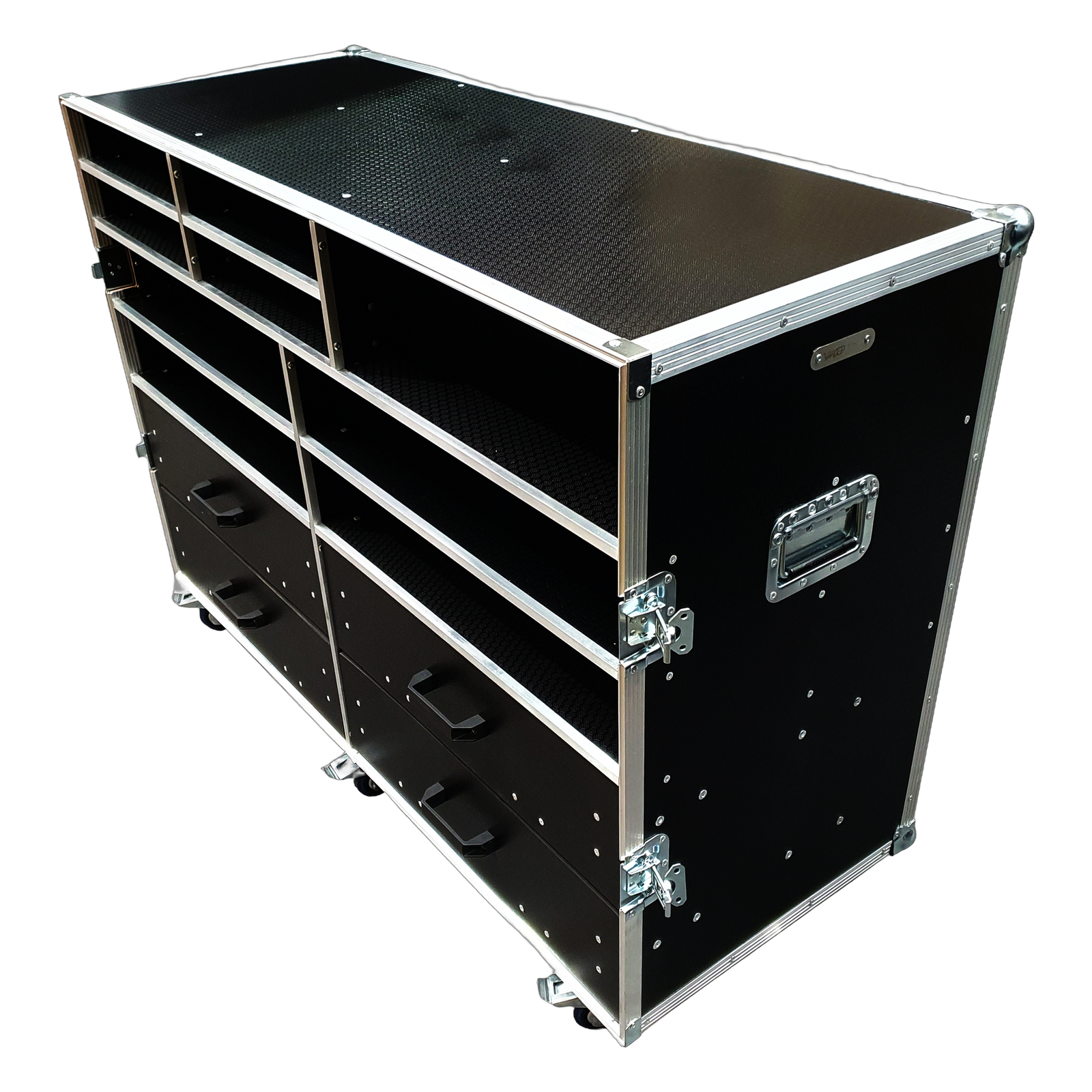 Set Up Equipment Storage Flight Case With Pad Levellers And Hub Stands