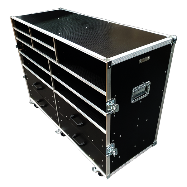 Set Up Equipment Storage Flight Case With Pad Levellers And Hub Stands