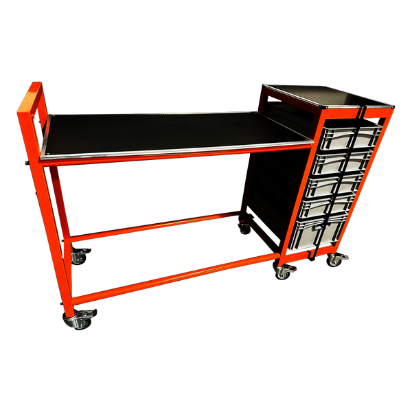 Tyre Rack With Removable Storage Boxes & Work Surface.